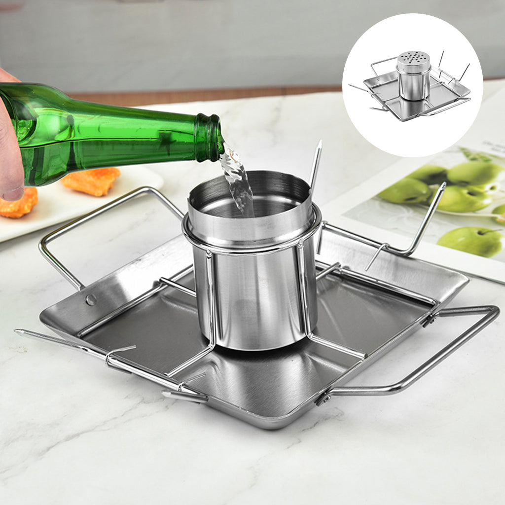 Stainless Steel Beer Can Chicken Roaster Grill Stand with Drip Pan