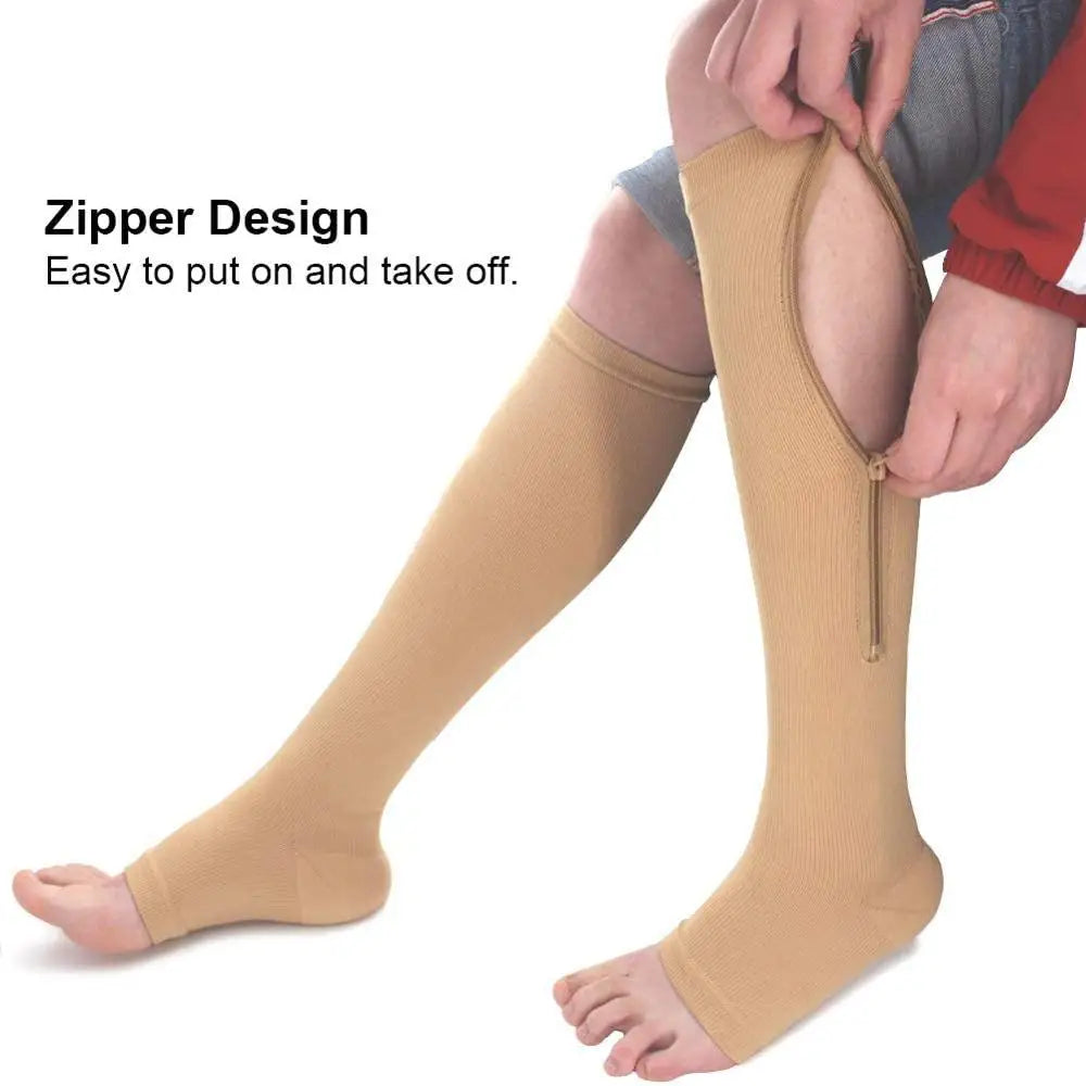 Unisex Solid Zipper Compression Socks Stockings