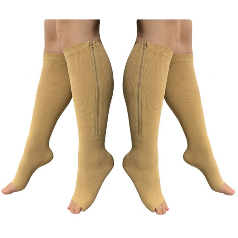 Unisex Solid Zipper Compression Socks Stockings