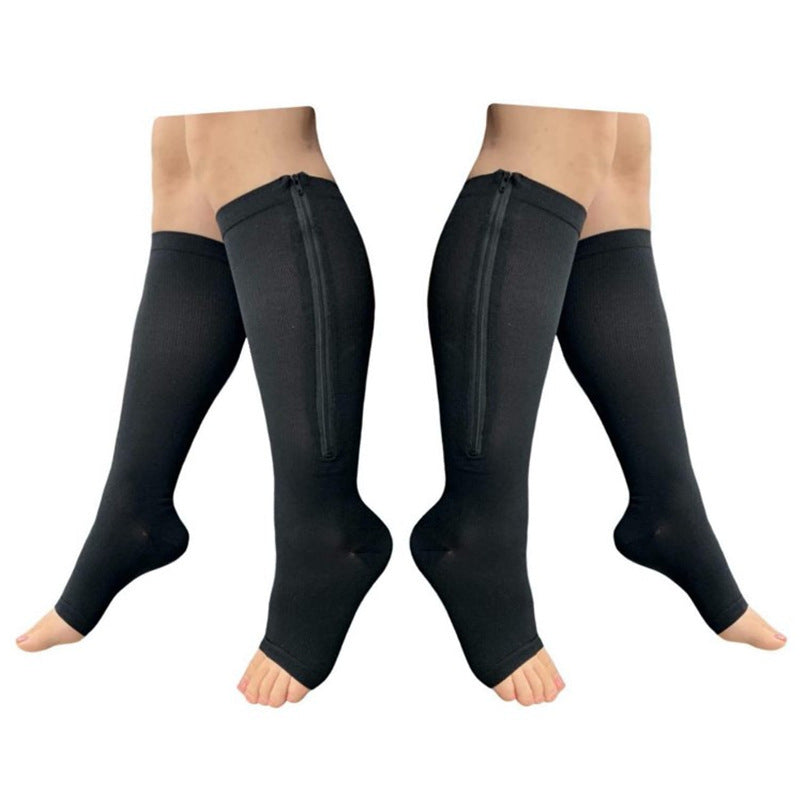 Unisex Solid Zipper Compression Socks Stockings