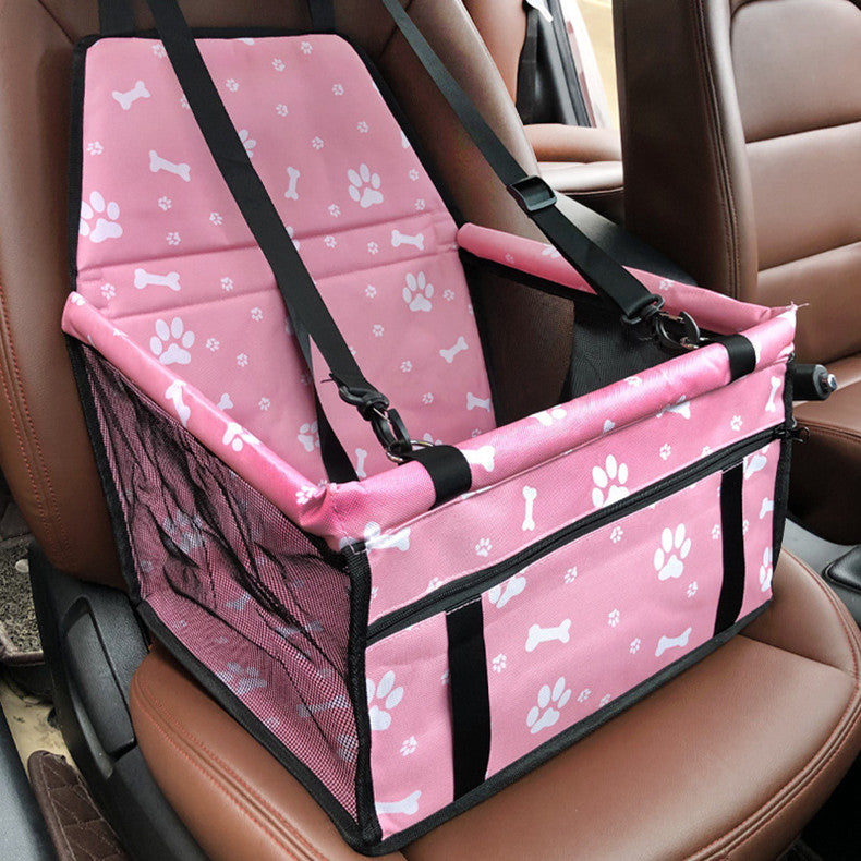 Bone Paw Printed Dog Booster Car Seat Basket With PVC Tube